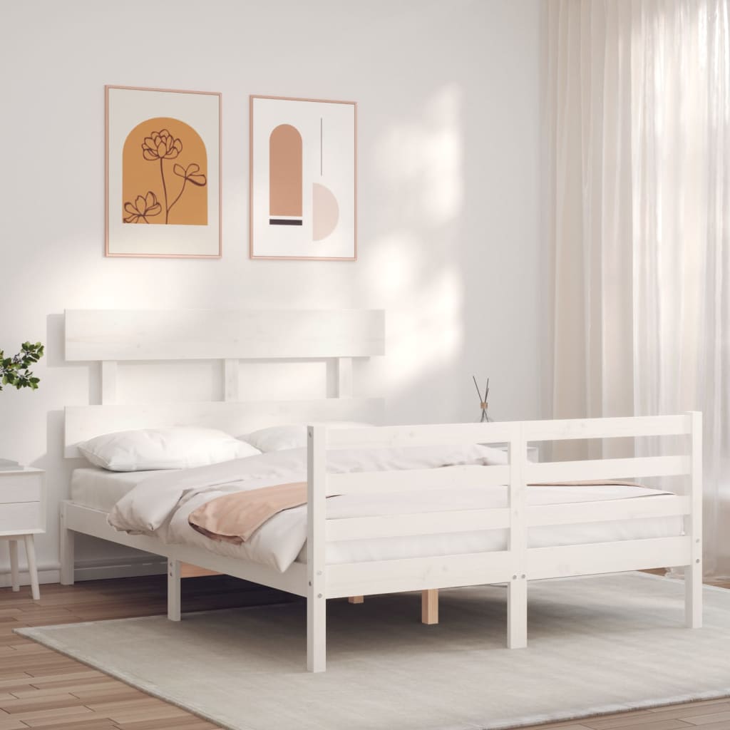 Bed Frame without Mattress White Small Double Solid Wood