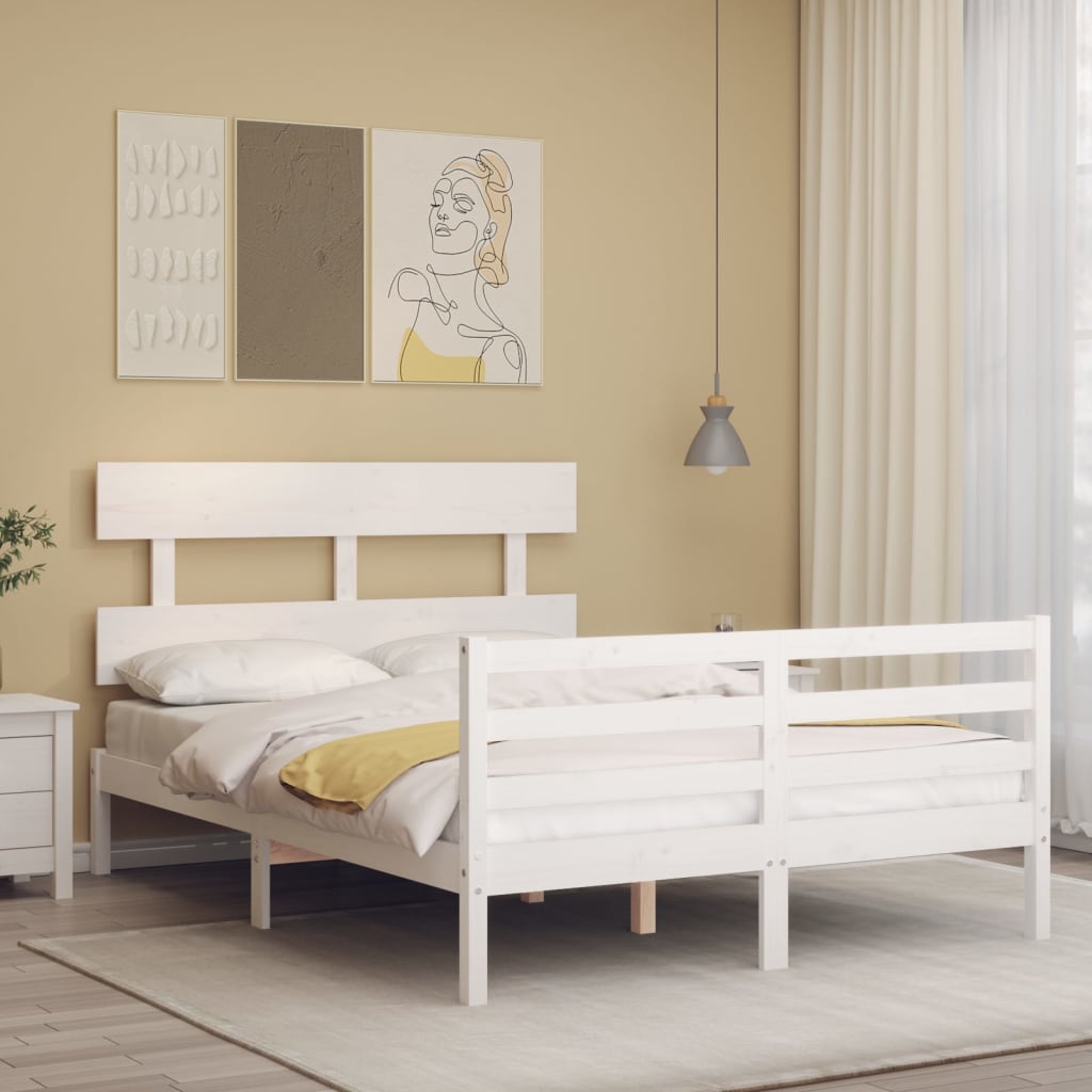 Bed Frame without Mattress White Small Double Solid Wood