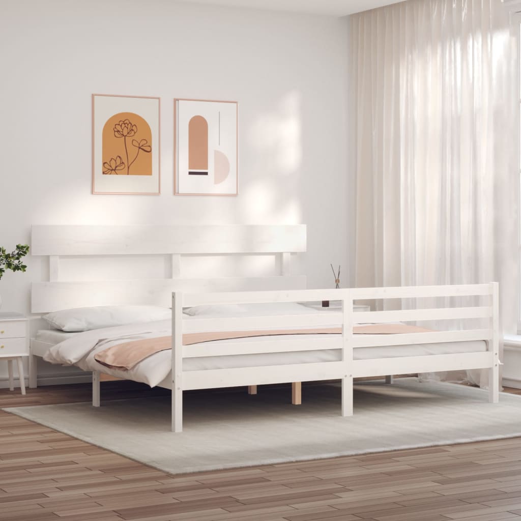 Bed Frame without Mattress White 200x200 cm Solid Wood