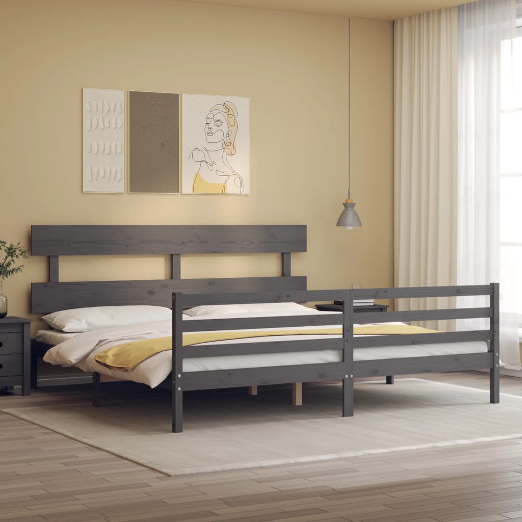 Bed Frame without Mattress Grey 200x200 cm Solid Wood