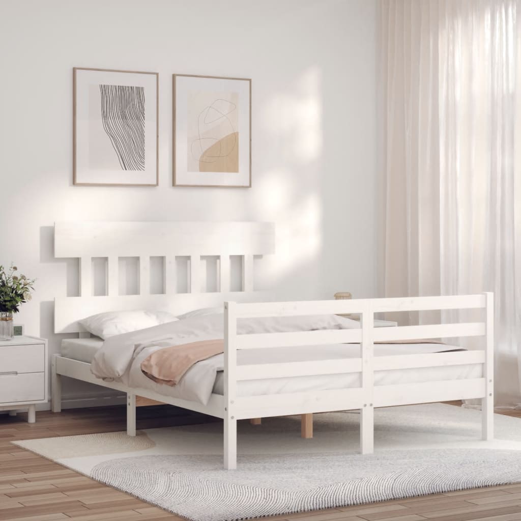 Bed Frame without Mattress White Small Double Solid Wood