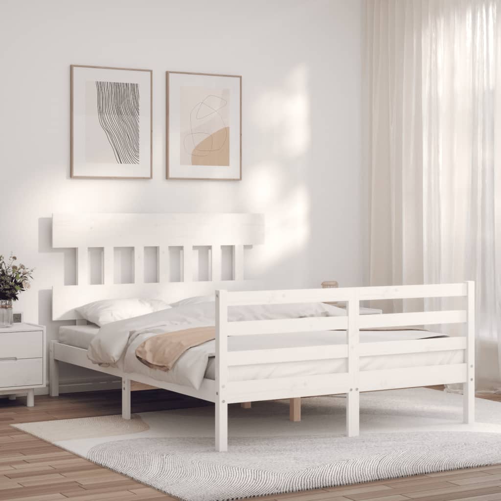 Bed Frame without Mattress White 140x190 cm Solid Wood