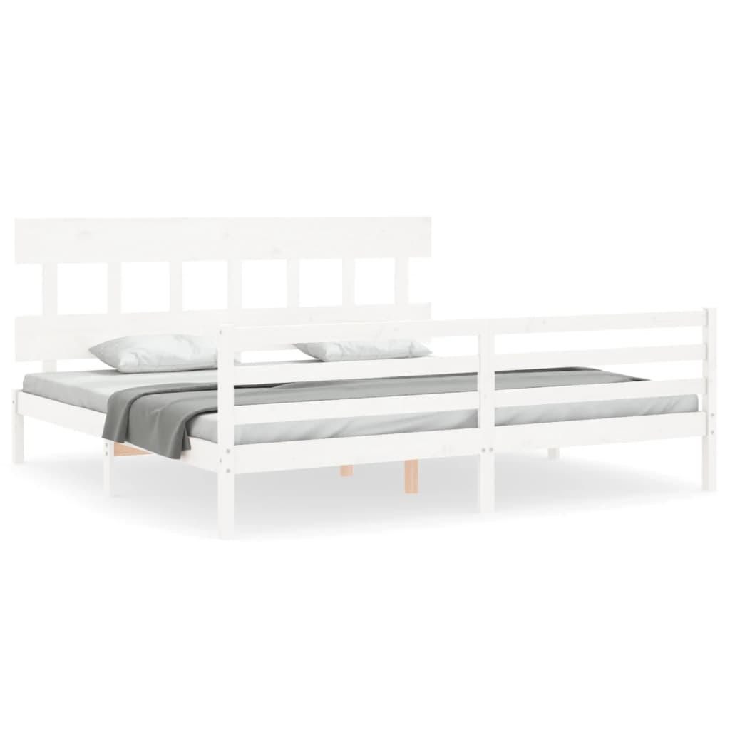 Bed Frame without Mattress White Super King Size Solid Wood