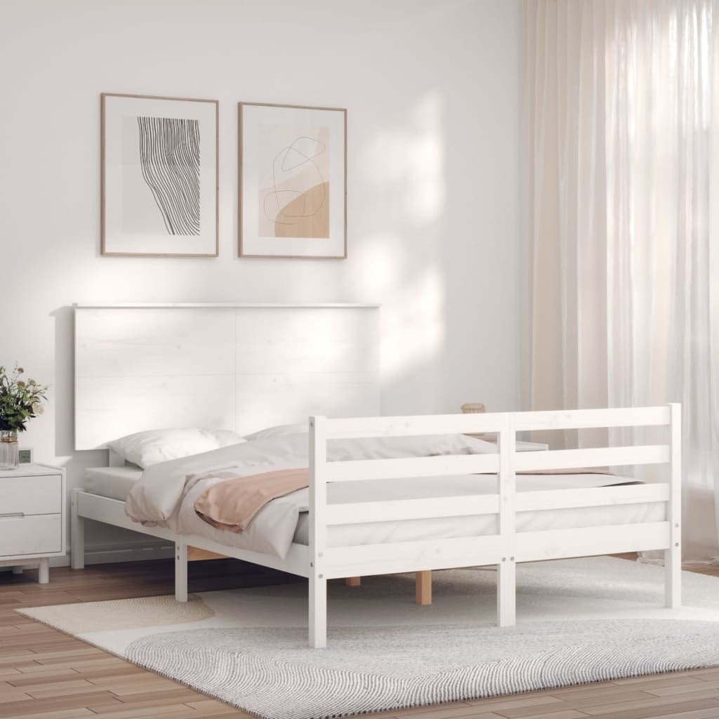 Bed Frame without Mattress White 140x190 cm Solid Wood