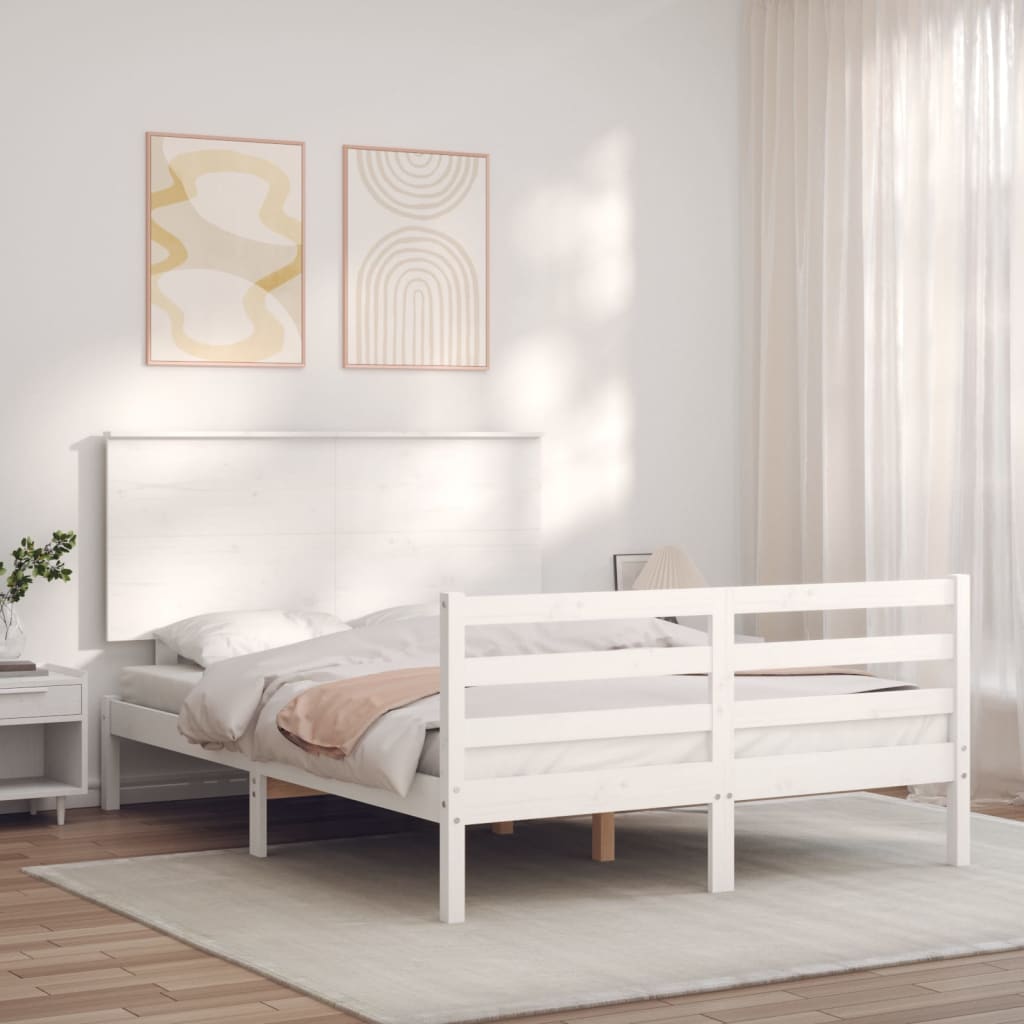 Bed Frame without Mattress White 140x190 cm Solid Wood
