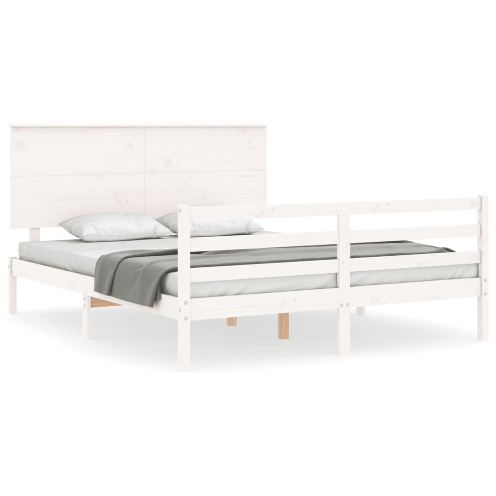 Bed Frame without Mattress White King Size Solid Wood