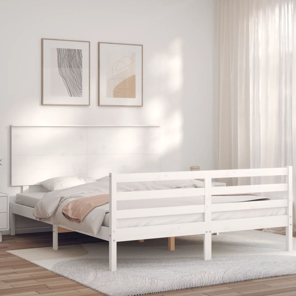Bed Frame without Mattress White King Size Solid Wood