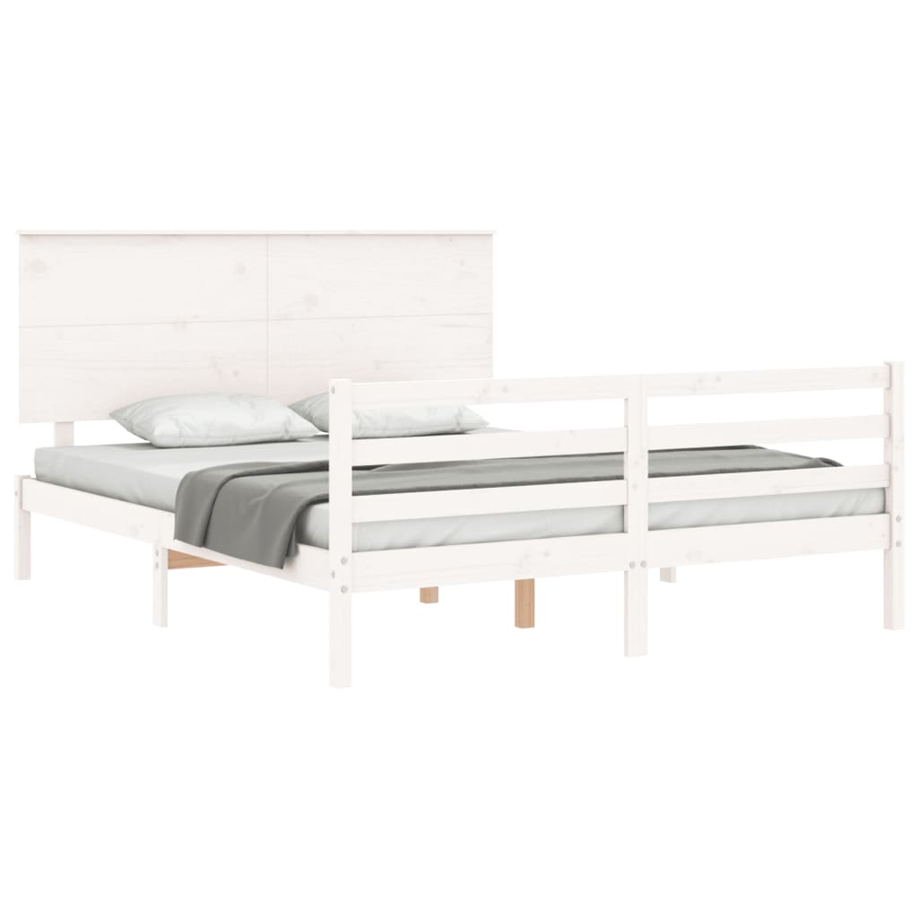 Bed Frame without Mattress White King Size Solid Wood