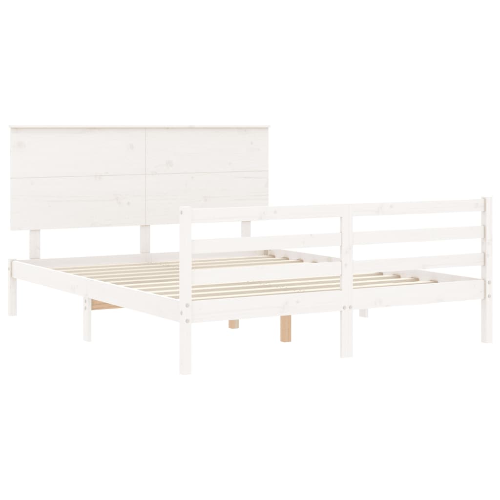 Bed Frame without Mattress White King Size Solid Wood