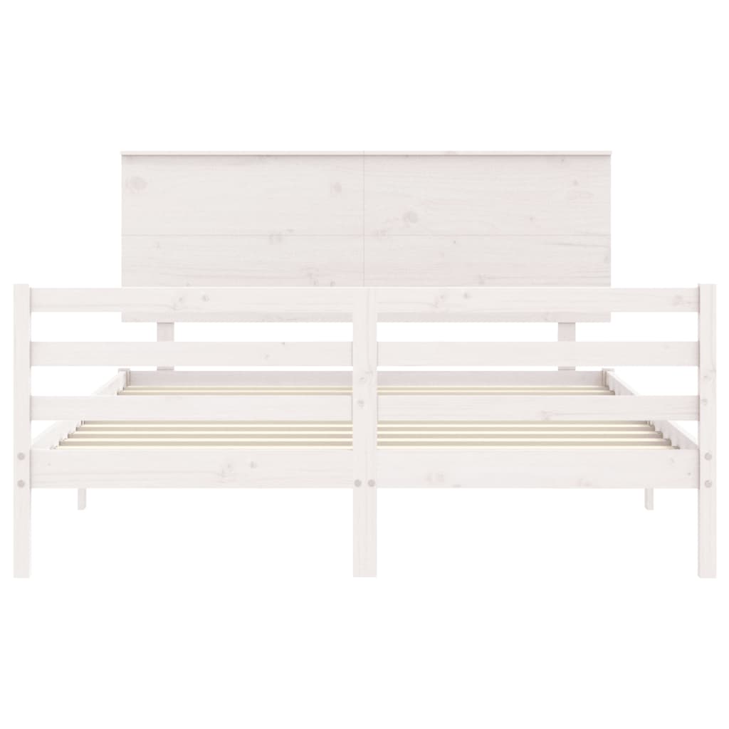 Bed Frame without Mattress White King Size Solid Wood