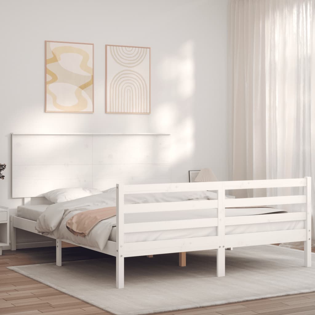 Bed Frame without Mattress White King Size Solid Wood