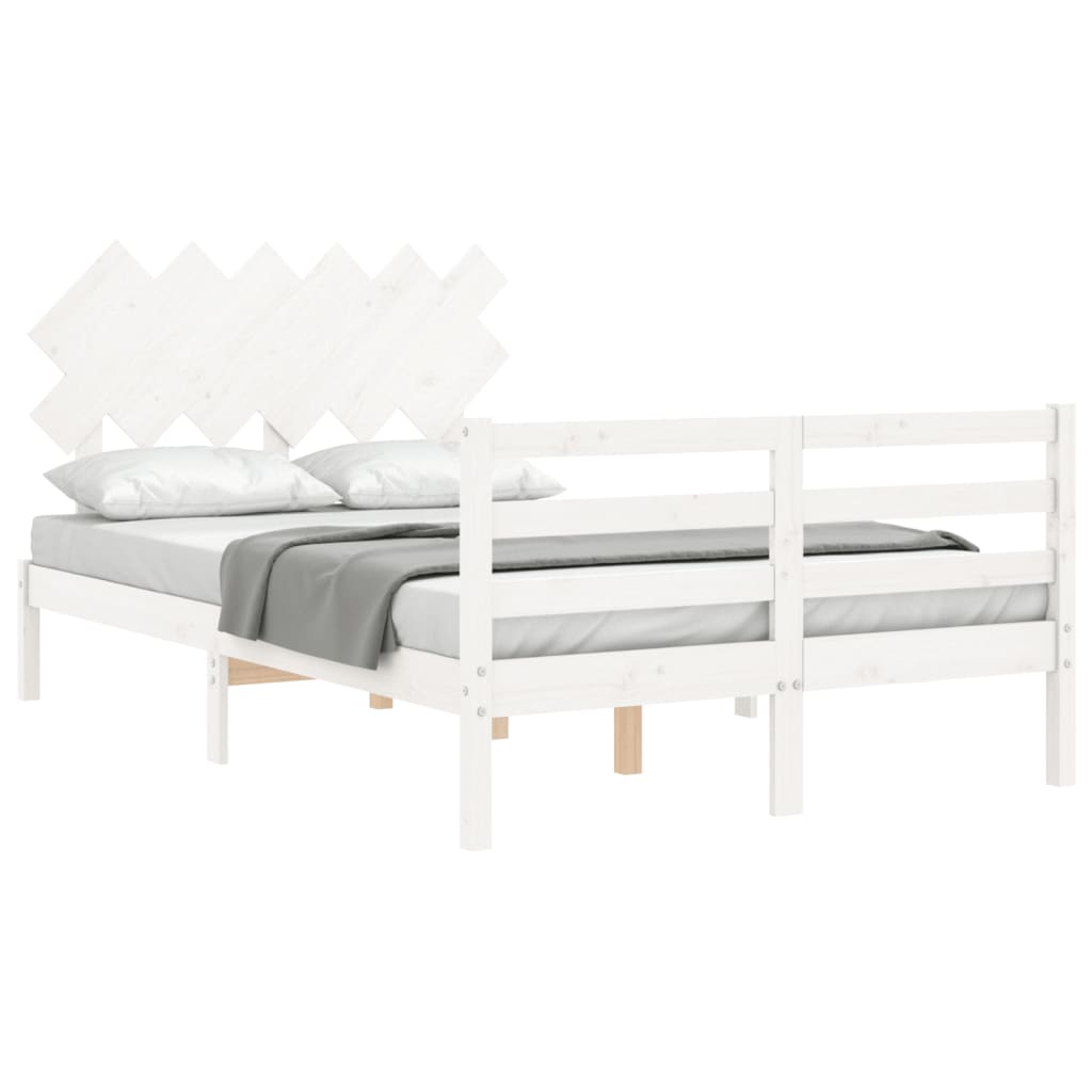 Bed Frame without Mattress White Double Solid Wood
