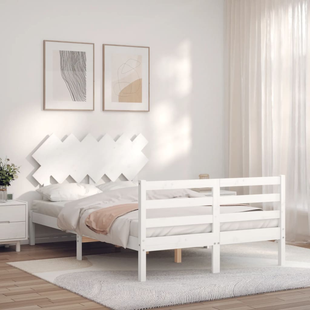 Bed Frame without Mattress White Double Solid Wood