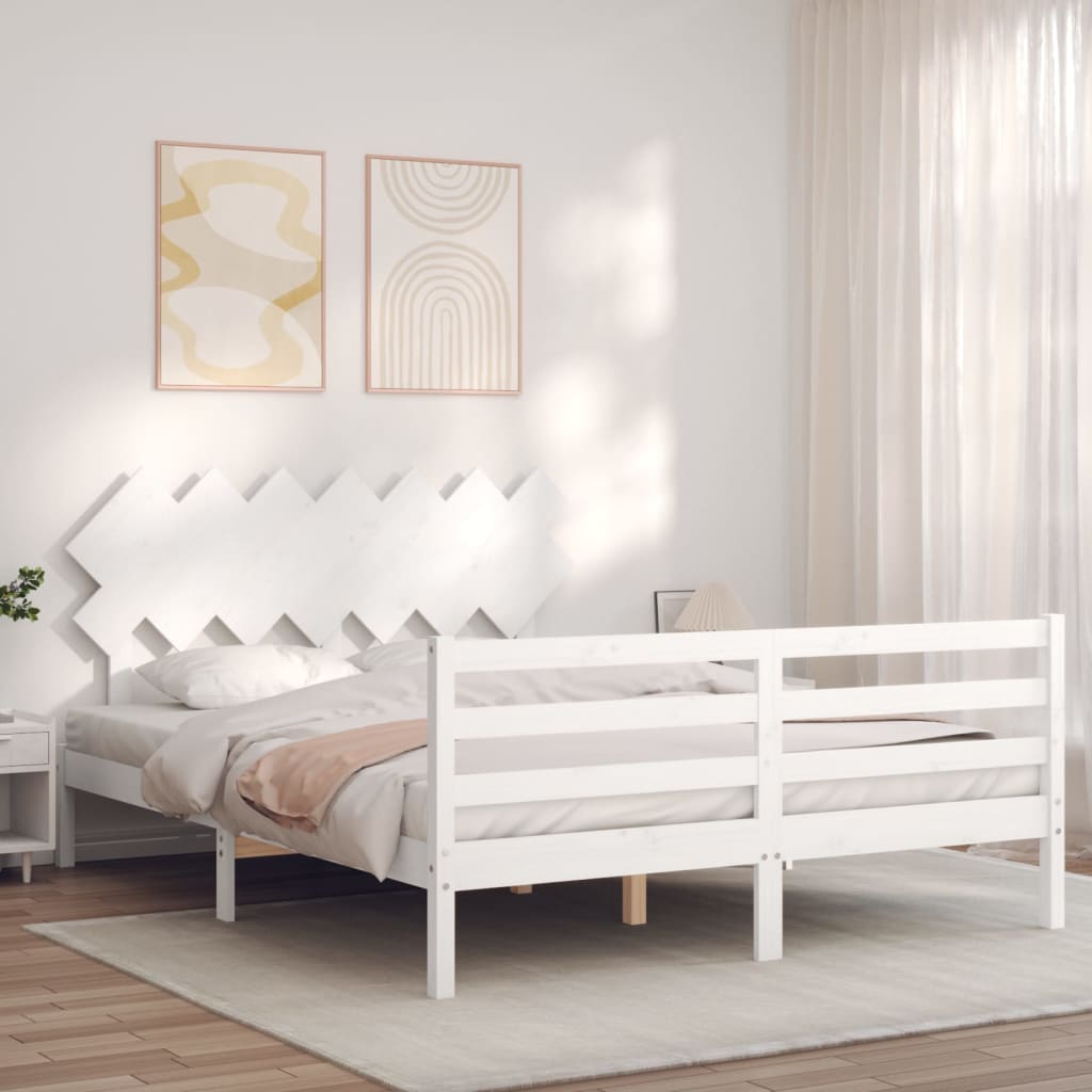 Bed Frame without Mattress White 140x190 cm Solid Wood