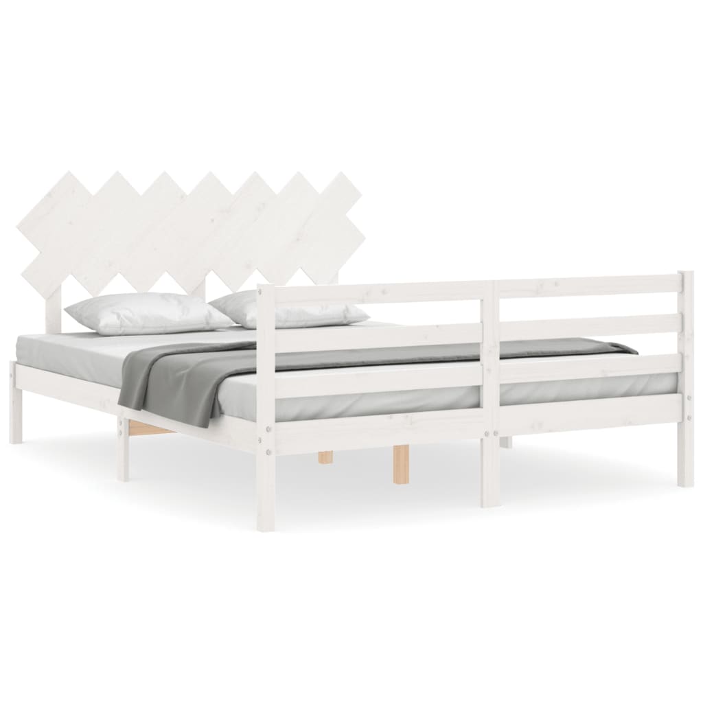 Bed Frame without Mattress White King Size Solid Wood