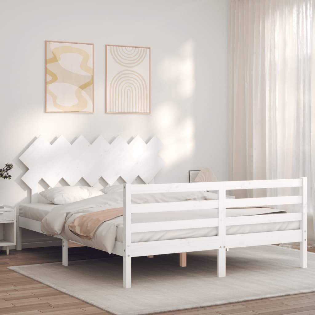 Bed Frame without Mattress White King Size Solid Wood