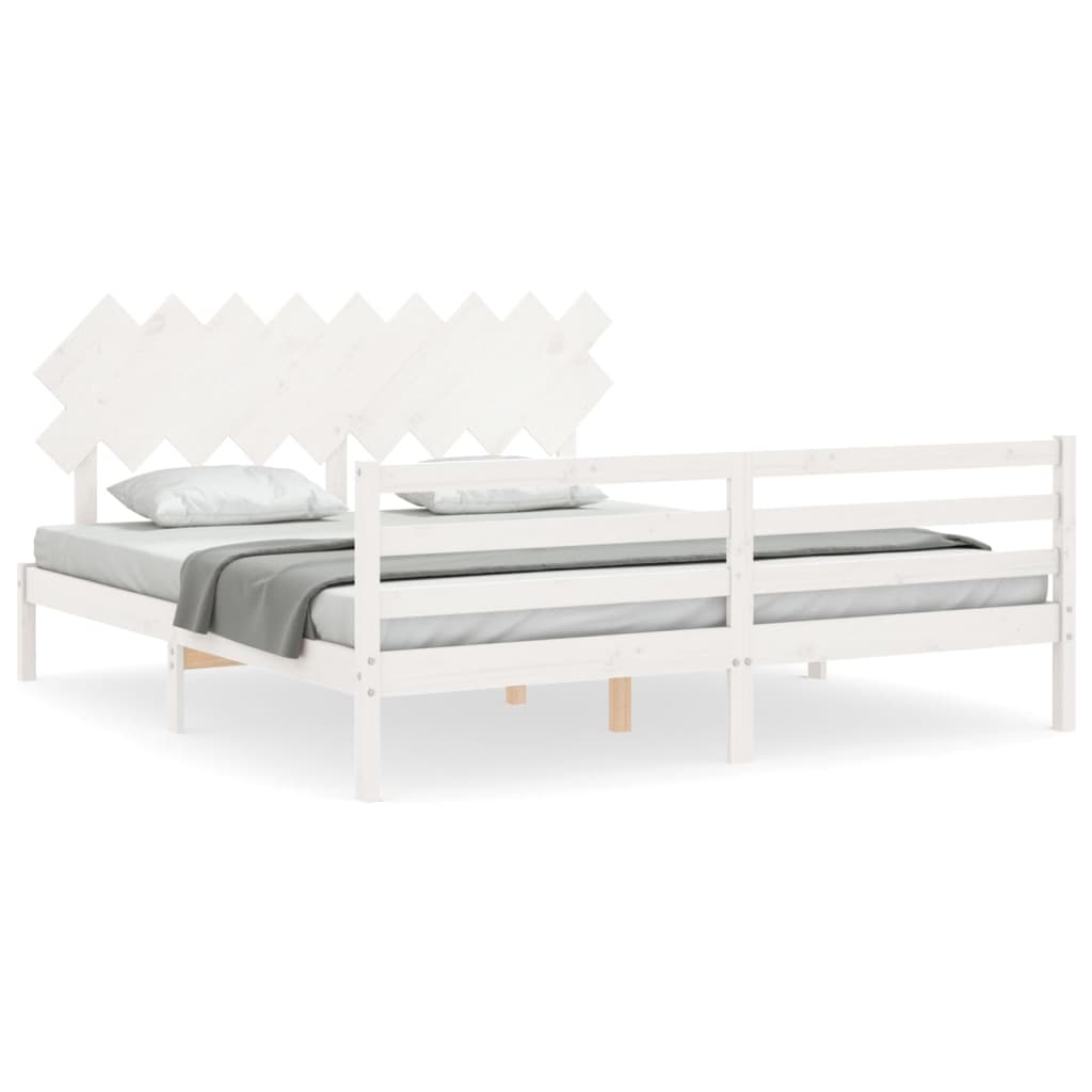 Bed Frame without Mattress White Super King Size Solid Wood