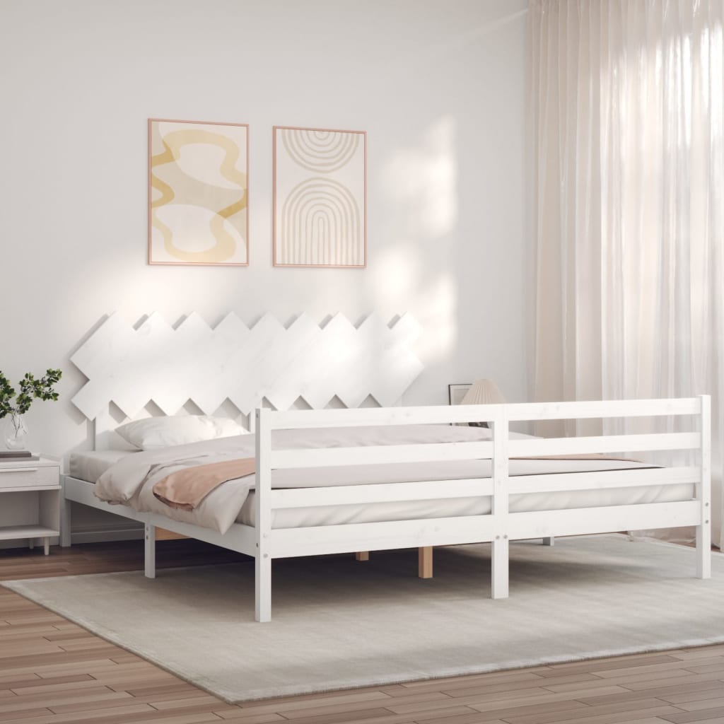 Bed Frame without Mattress White Super King Size Solid Wood