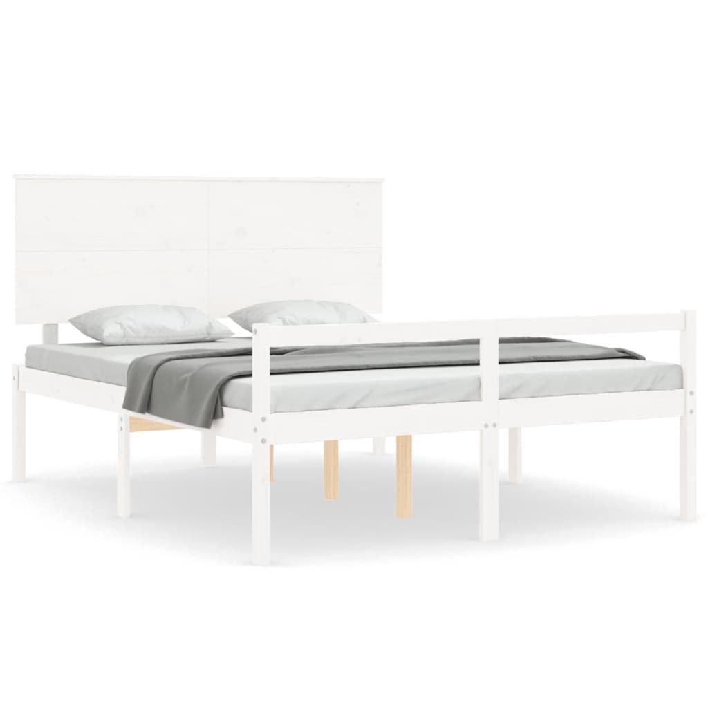 Senior Bed without Mattress White King Size Solid Wood