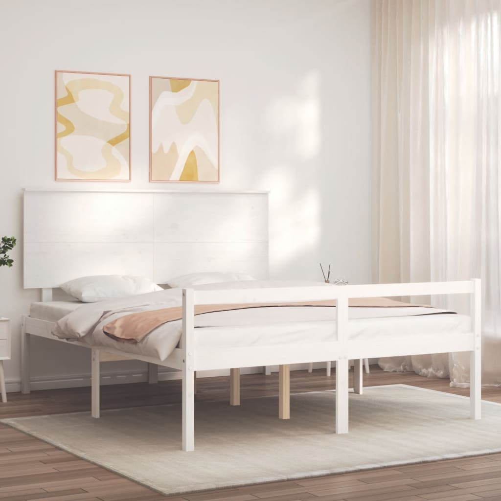 Senior Bed without Mattress White King Size Solid Wood