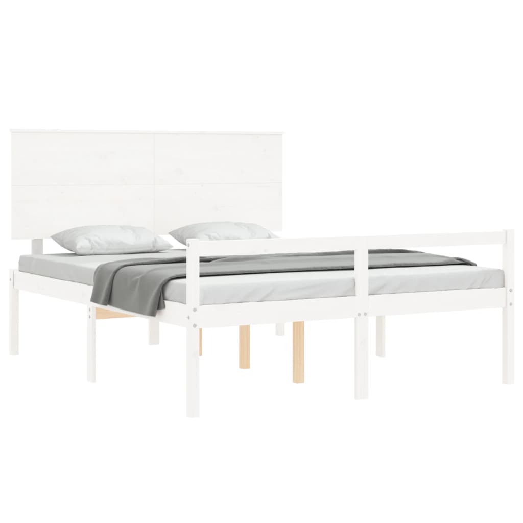 Senior Bed without Mattress White King Size Solid Wood