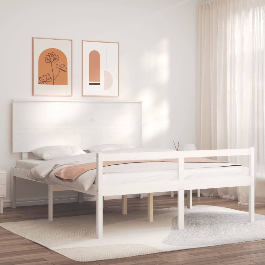 Senior Bed without Mattress White King Size Solid Wood