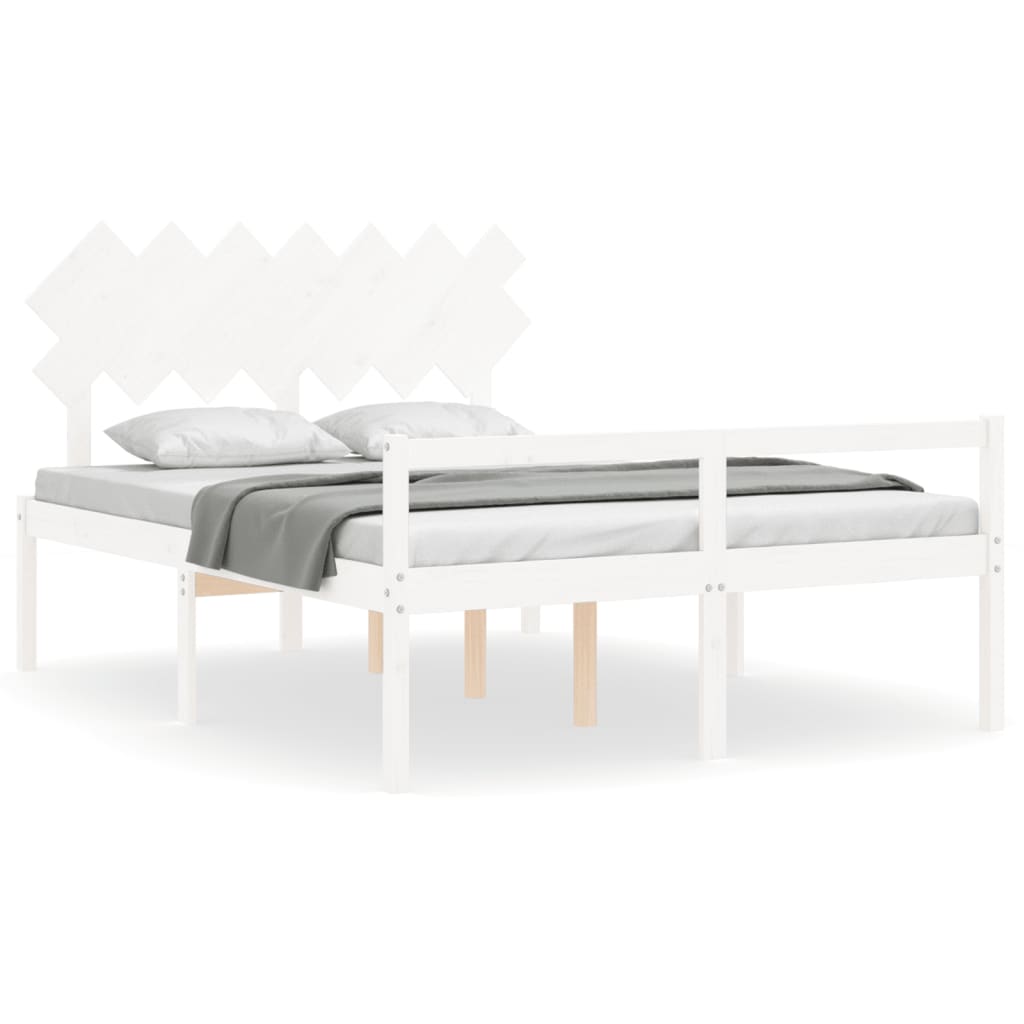 Senior Bed without Mattress White King Size Solid Wood
