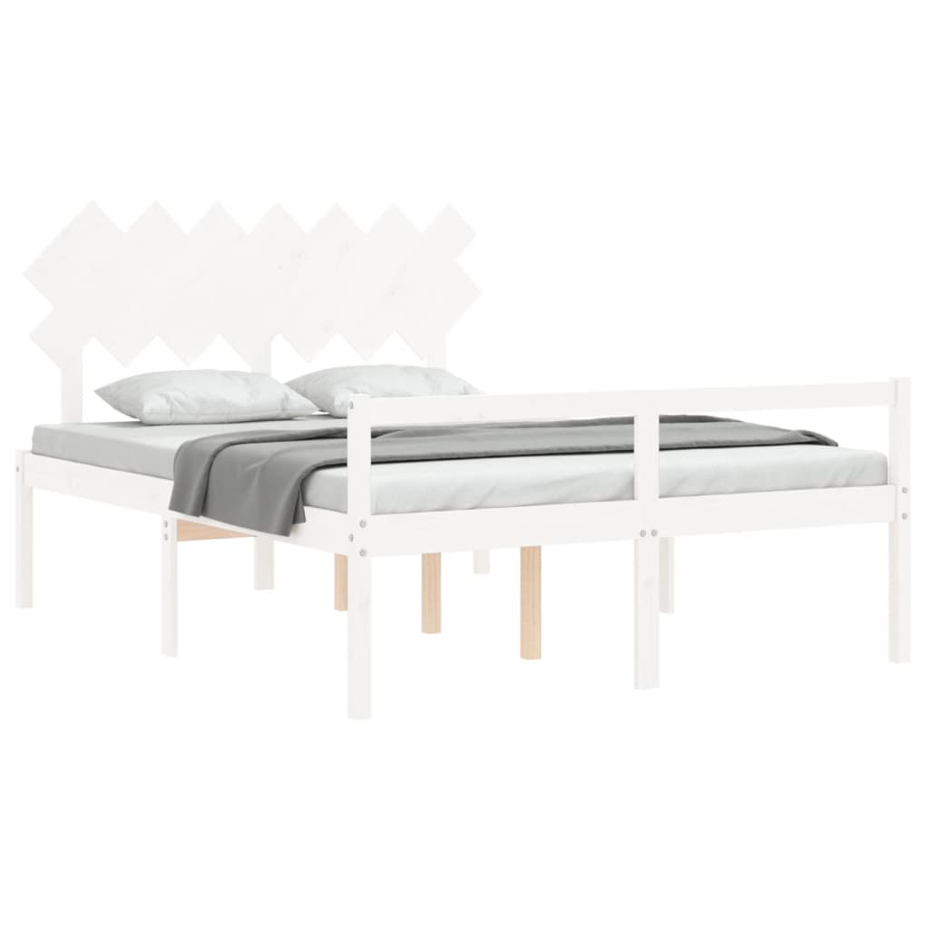Senior Bed without Mattress White King Size Solid Wood