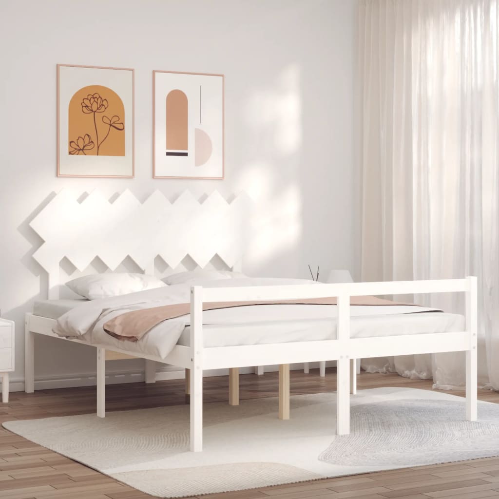 Senior Bed without Mattress White King Size Solid Wood