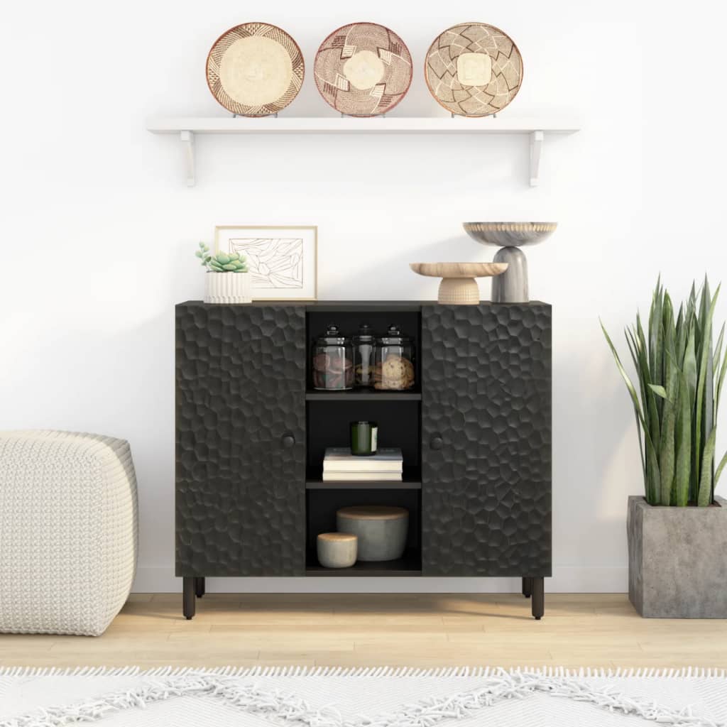 Side Cabinet Black 90x33x75 cm Solid Wood Mango