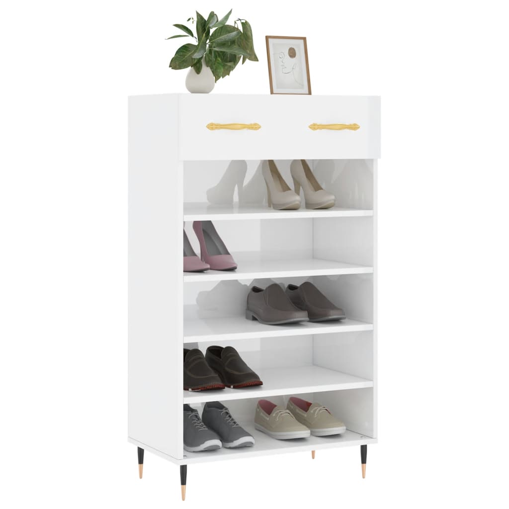 Shoe Cabinet High Gloss White 60x35x105 cm Engineered Wood