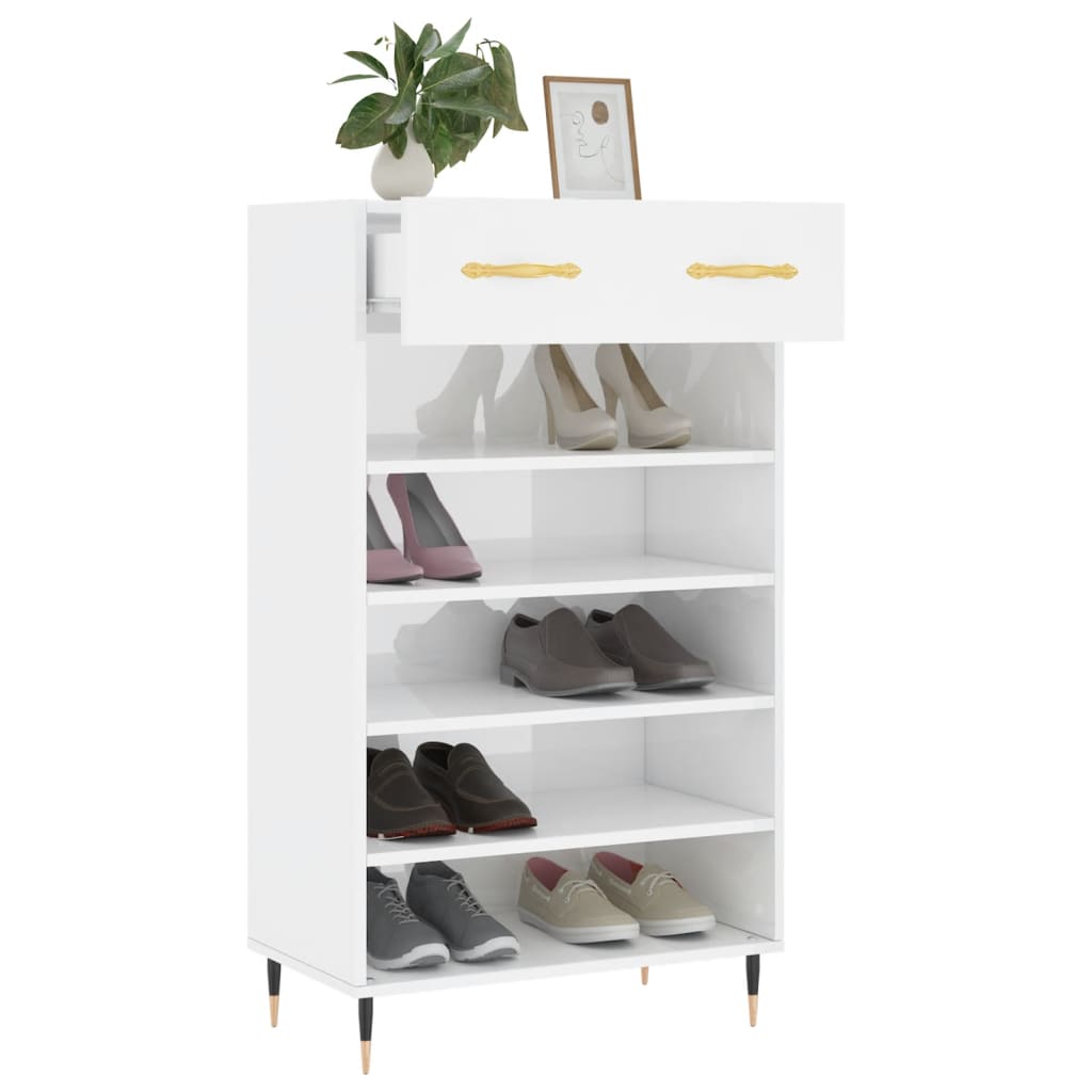 Shoe Cabinet High Gloss White 60x35x105 cm Engineered Wood