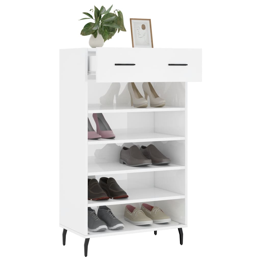 Shoe Cabinet High Gloss White 60x35x105 cm Engineered Wood
