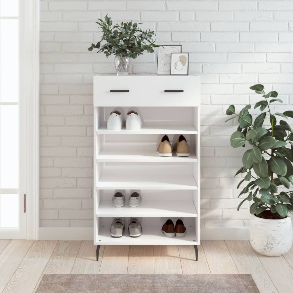 Shoe Cabinet High Gloss White 60x35x105 cm Engineered Wood