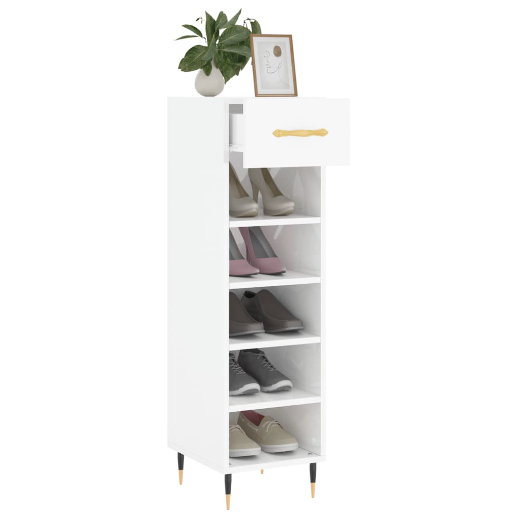 Shoe Cabinet High Gloss White 30x35x105 cm Engineered Wood