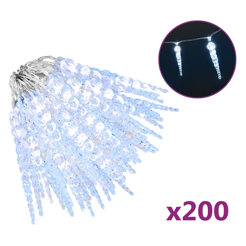 Christmas Icicle Light 200 LEDs Cold White 20 m Acrylic PVC