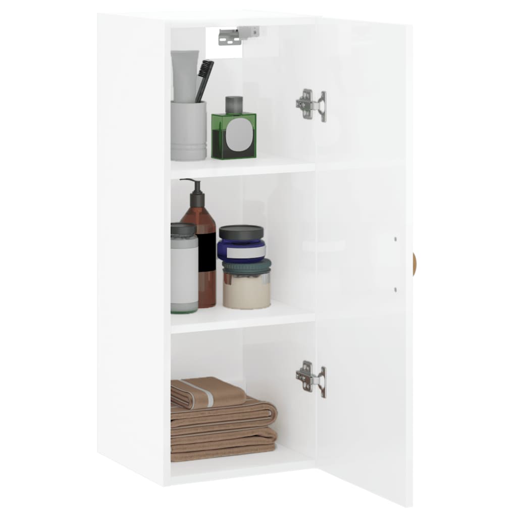 Wall Mounted Cabinet High Gloss White 34.5x34x90 cm