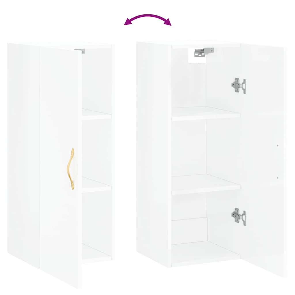 Wall Mounted Cabinet High Gloss White 34.5x34x90 cm