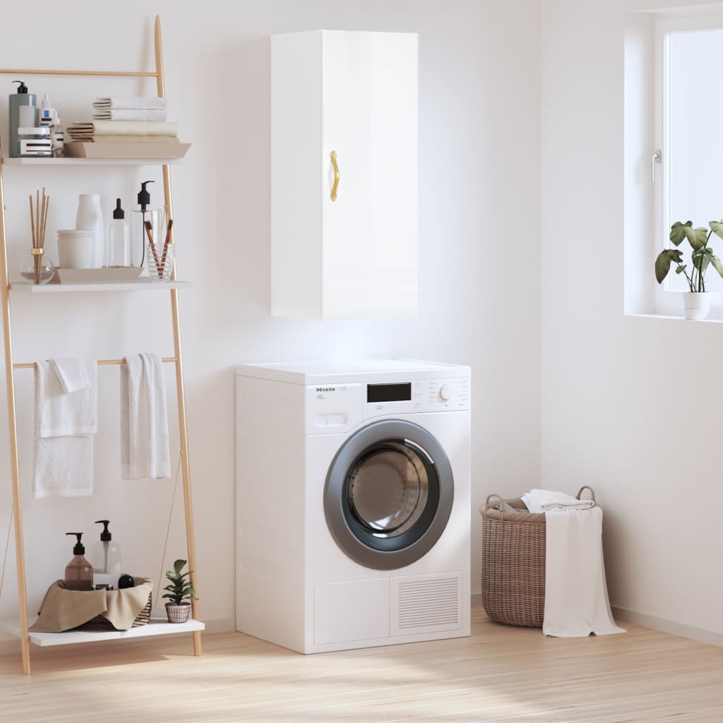 Wall Mounted Cabinet High Gloss White 34.5x34x90 cm