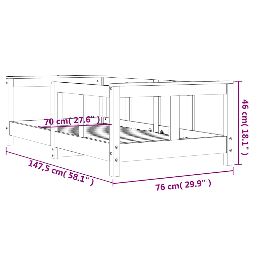 Kids Bed Frame White 70x140 cm Solid Wood Pine
