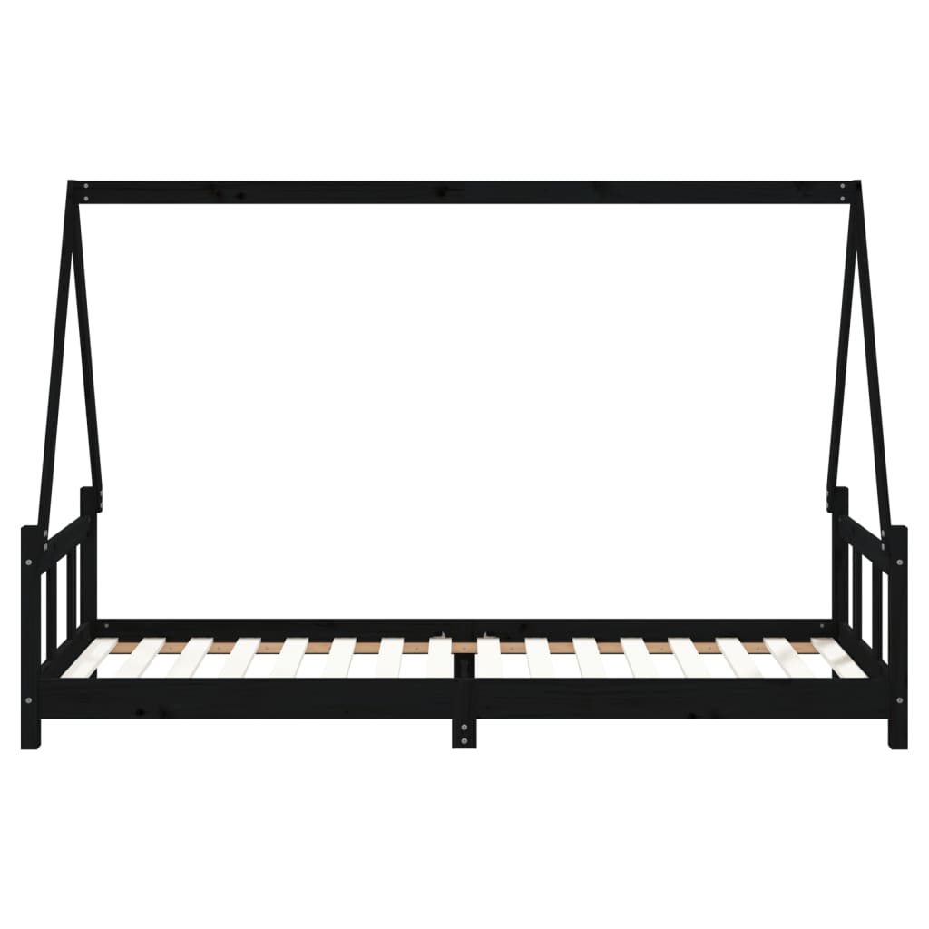 Kids Bed Frame Black 90x200 cm Solid Wood Pine