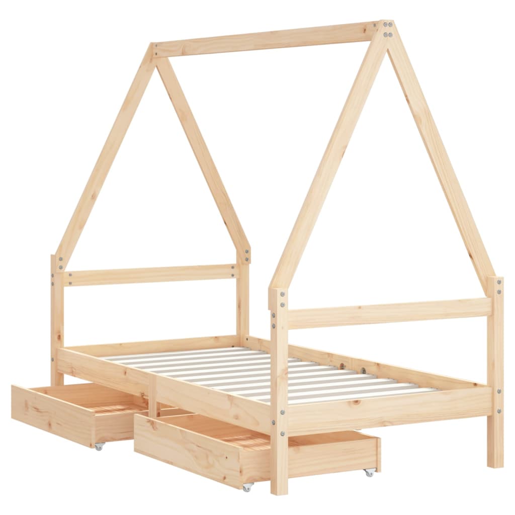 Kids Bed Frame with Drawers 80x160 cm Solid Wood Pine