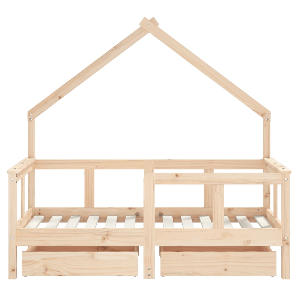 Kids Bed Frame with Drawers 70x140 cm Solid Wood Pine