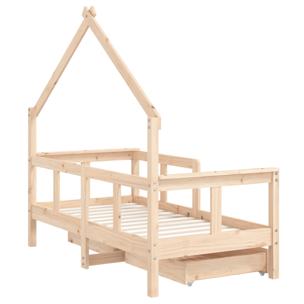 Kids Bed Frame with Drawers 70x140 cm Solid Wood Pine