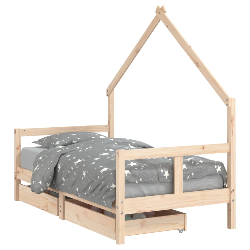 Kids Bed Frame with Drawers 80x160 cm Solid Wood Pine