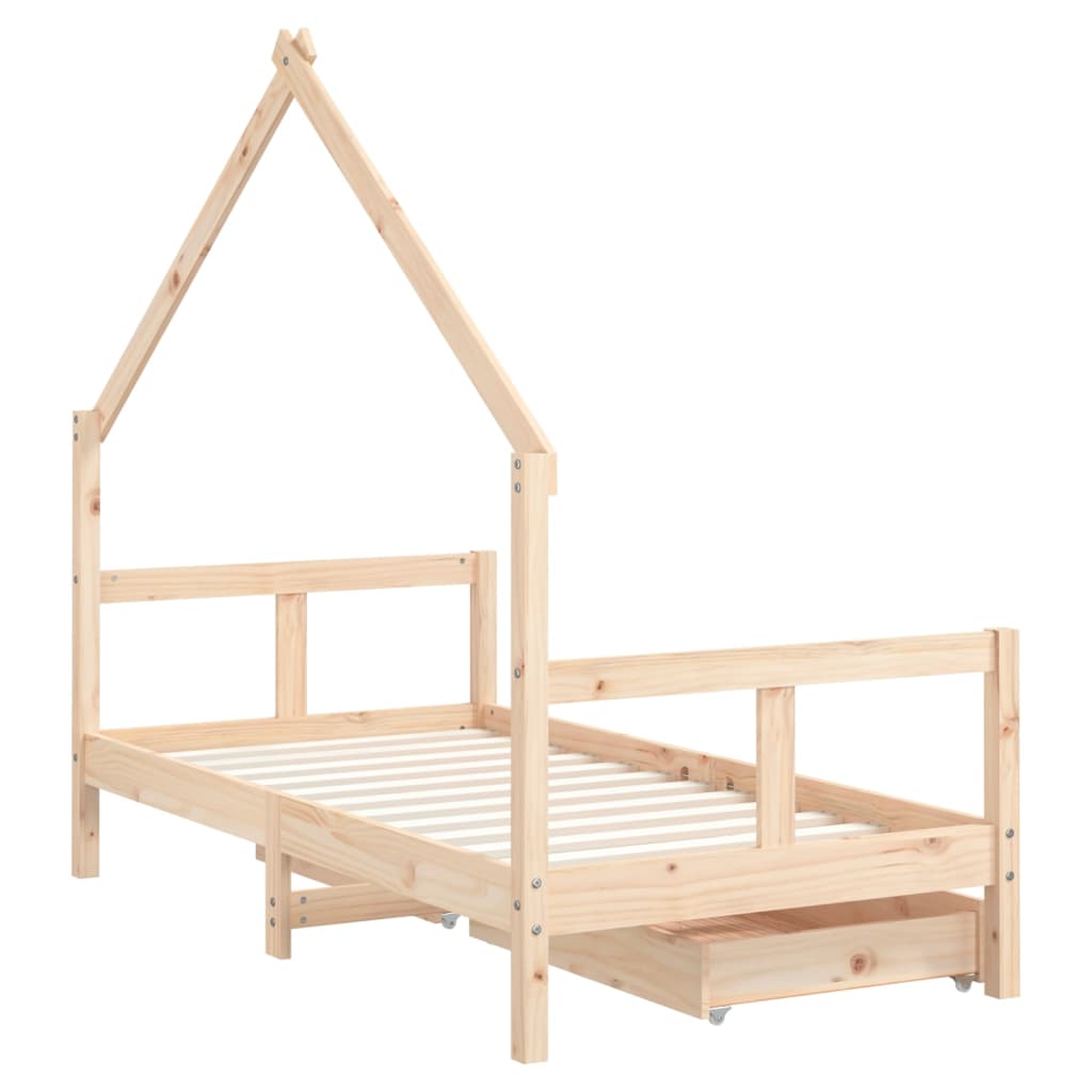 Kids Bed Frame with Drawers 80x160 cm Solid Wood Pine