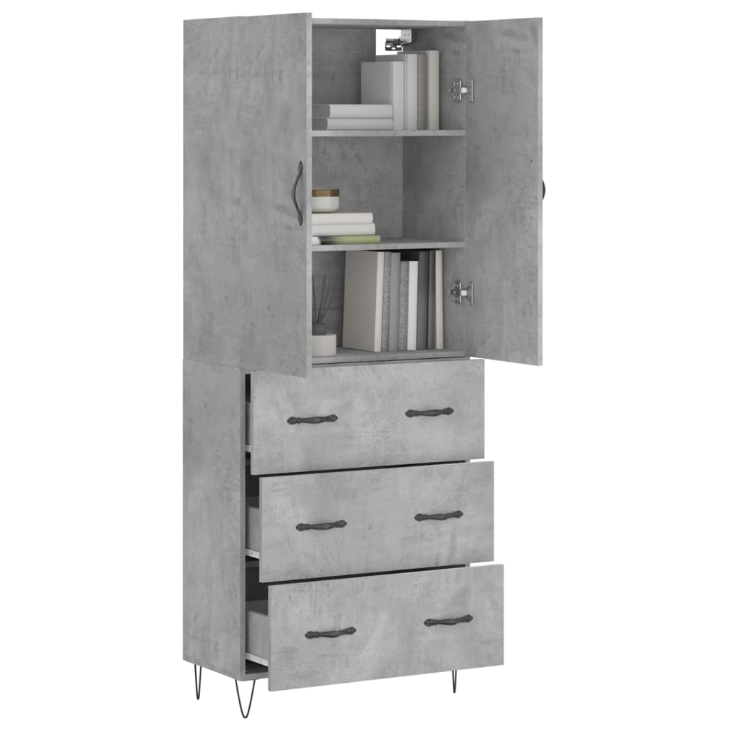 Highboard Concrete Grey 69.5x34x180 cm Engineered Wood