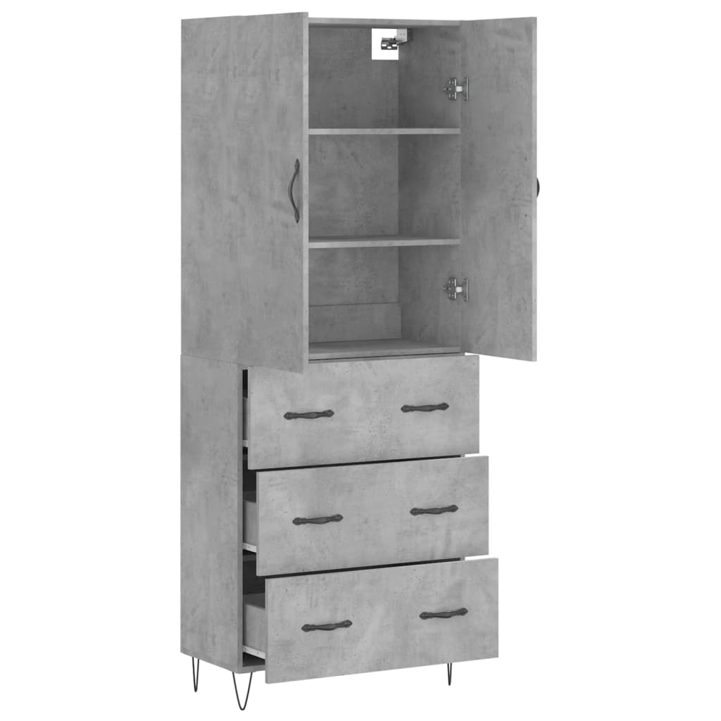 Highboard Concrete Grey 69.5x34x180 cm Engineered Wood