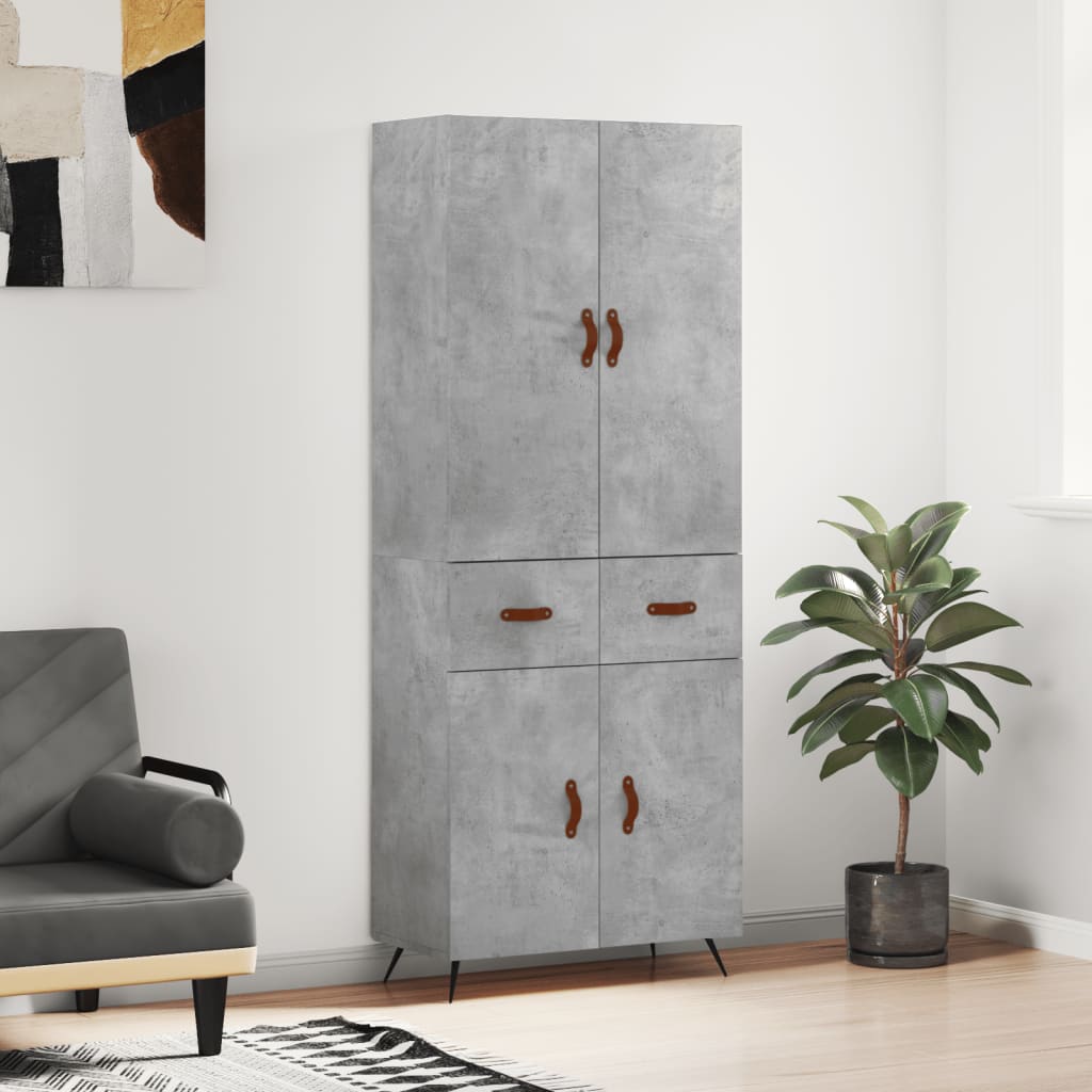 Highboard Concrete Grey 69.5x34x180 cm Engineered Wood