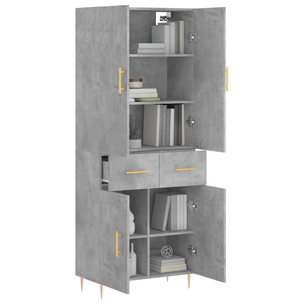 Highboard Concrete Grey 69.5x34x180 cm Engineered Wood